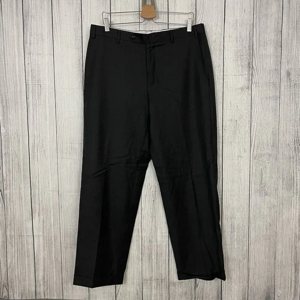 Zanella Todd Men's W36 x L30 Dark Grey Wool Flat Front Cuffed Dress Pants